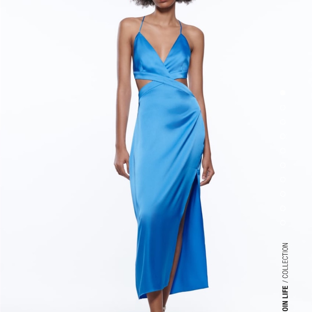 Zara blue silky midi dress small